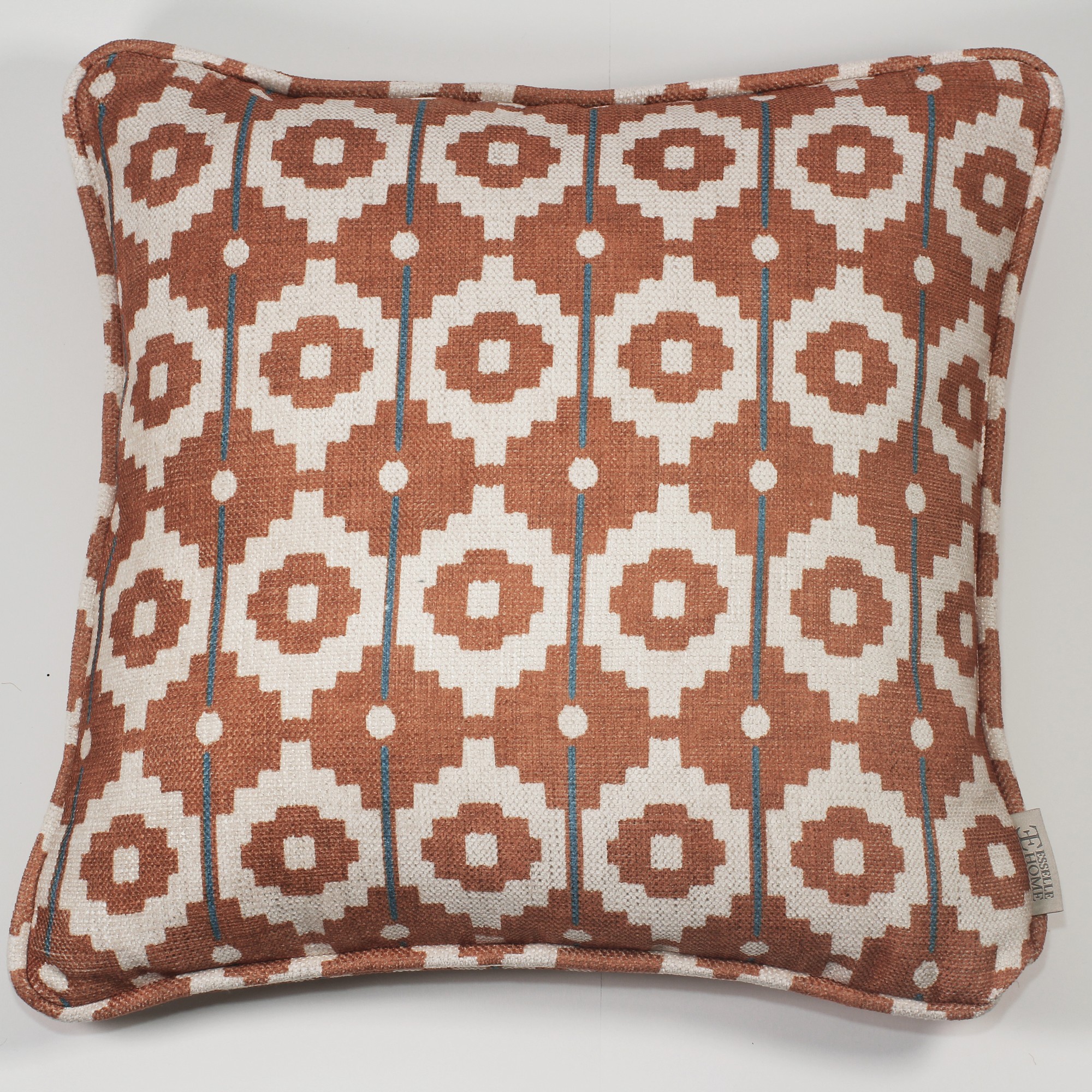 Santiago Geo Modern Cushion In Burnt Orange Teal